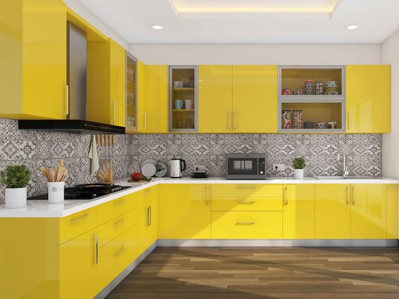 tủ bếp màu vàng chanh